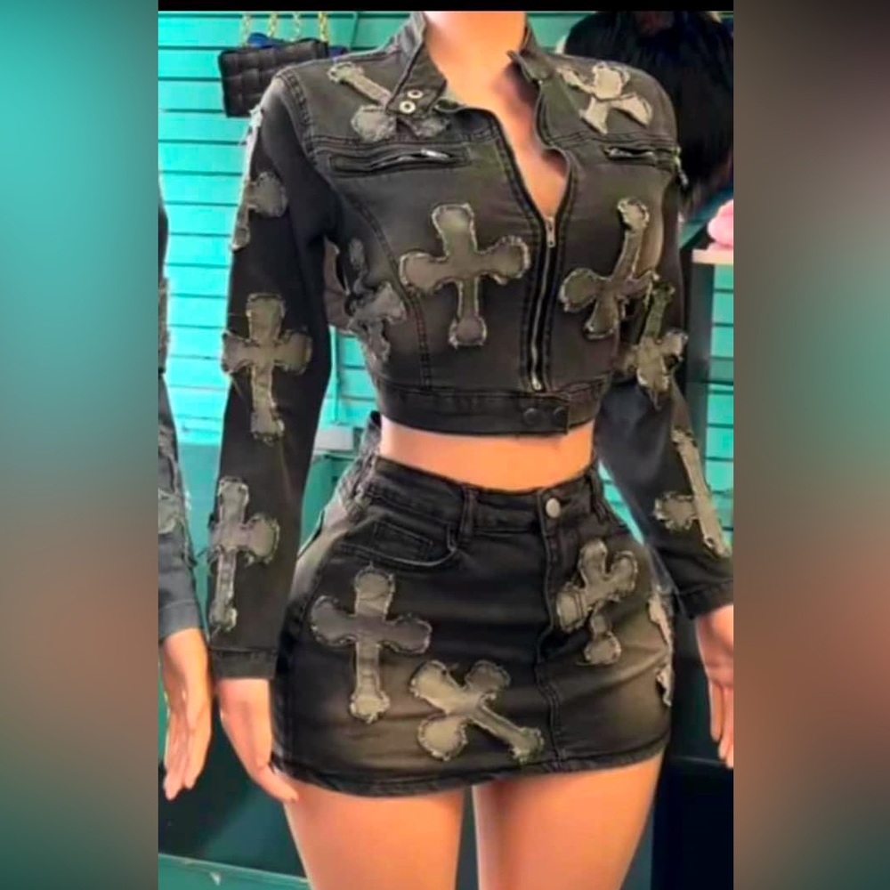 2pc denim jacket & skirt set